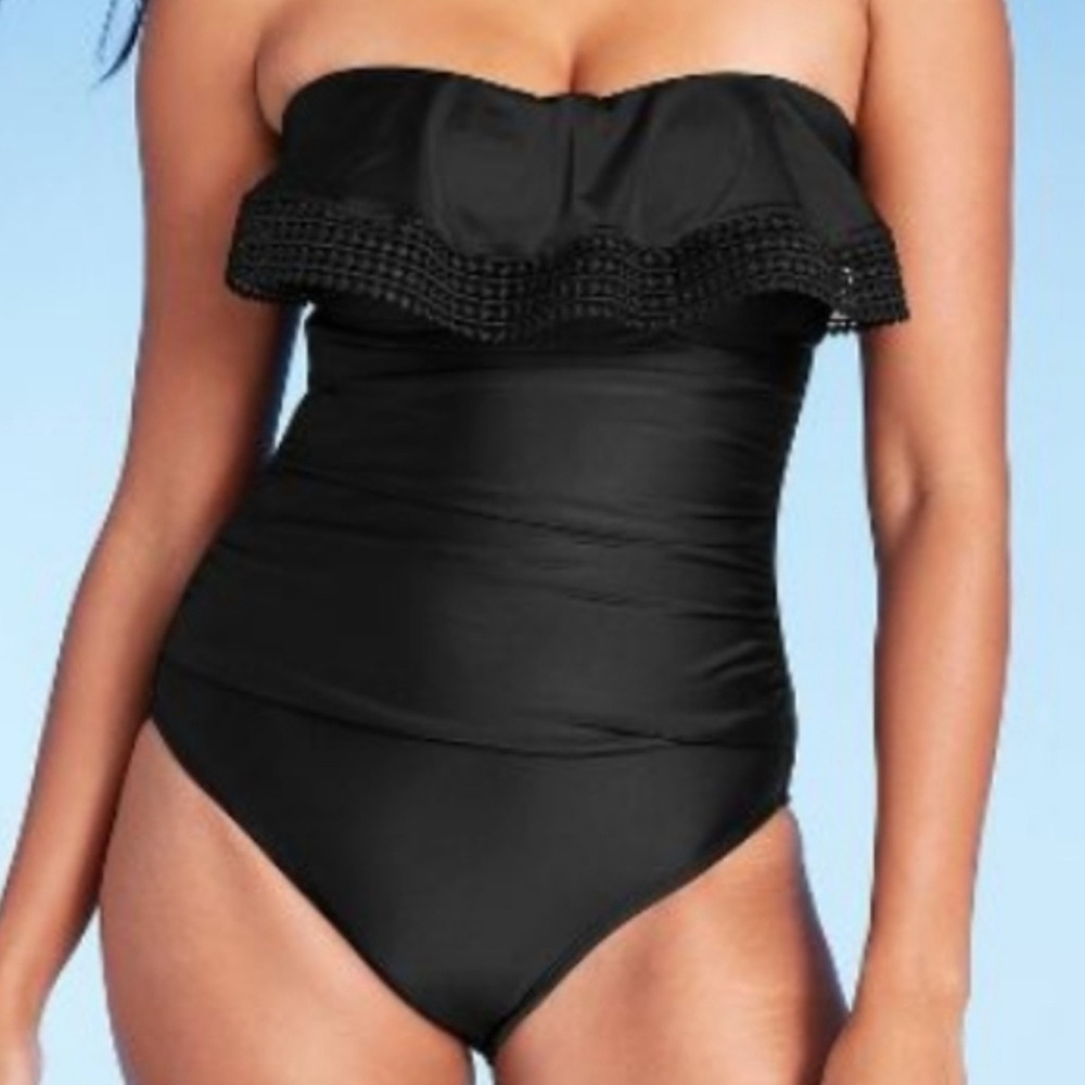 Kona Sol black strapless one piece swimsuit with ruffle size XL